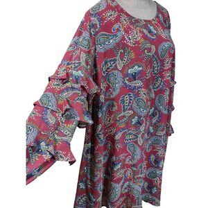 Very J Womens Dress Boho Paisley Babydoll  Shift Ruffle Sleeve Lined Plus Sz 1X